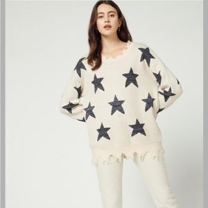 Entro Brand Cream and Black Star Sweater with distressed Hems